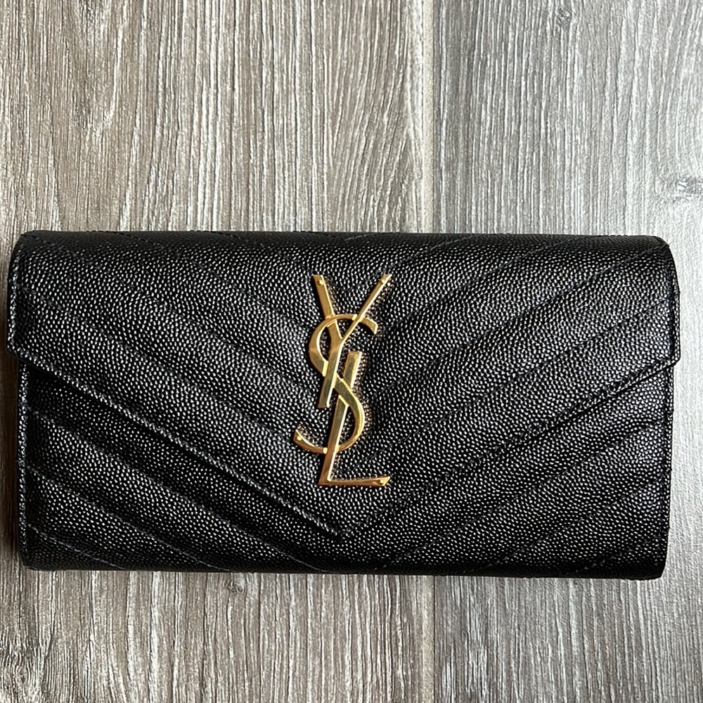 Saint Laurent Large YSL Grain de Poudre Leather Flap Wallet